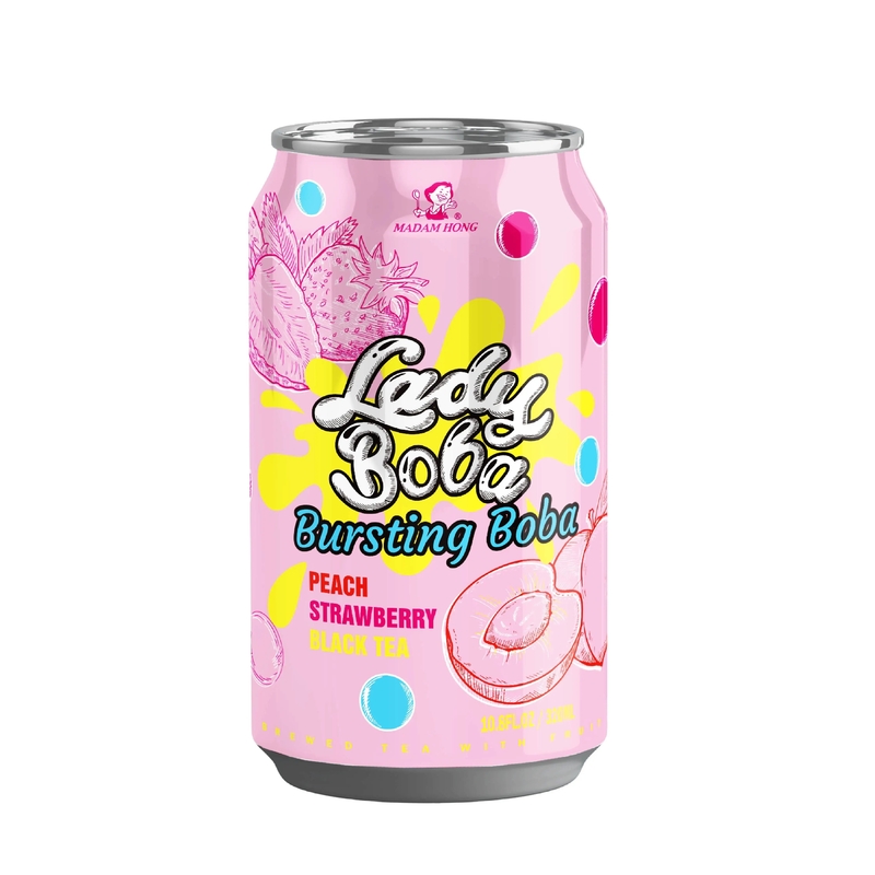 Peach and Strawberry Bursting Boba Bubble Tea Product - 320ml - Wholesale Boba Tea and Bubble Tea Products